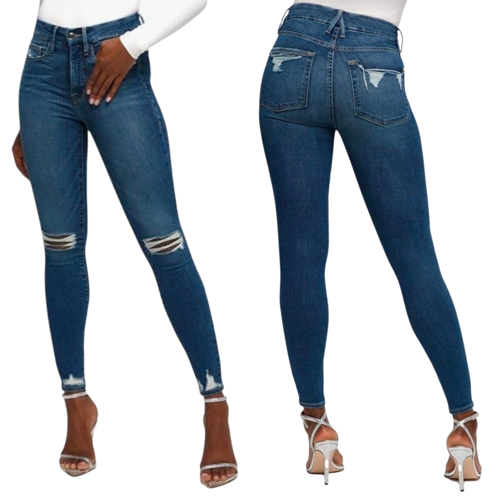 Good American Good Legs Skinny Jeans High Rise Distressed Super Stretch 28 6 NWT